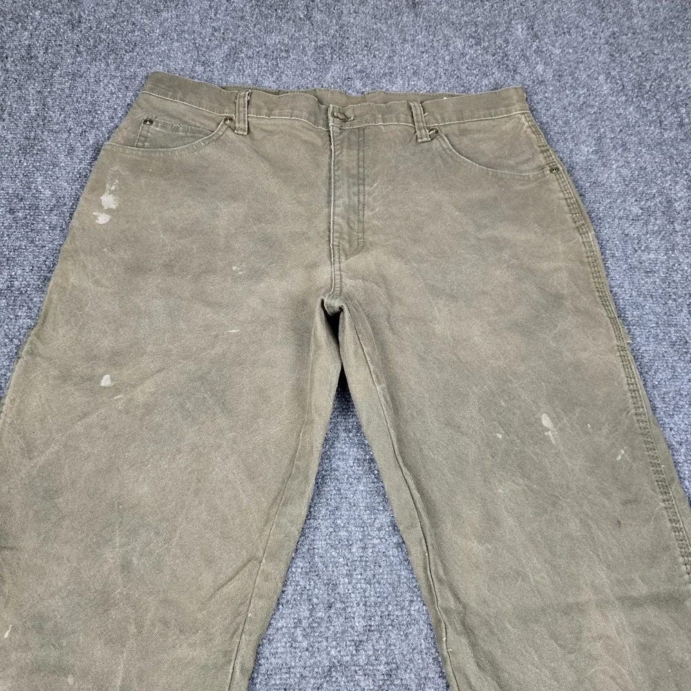 Dickies Pants Men's 34x34 Relaxed Fit Duck Canvas Work Carpenter Moss Distressed